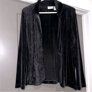 Chico's Black Velvet Blazer with Lace Detail Cardigan